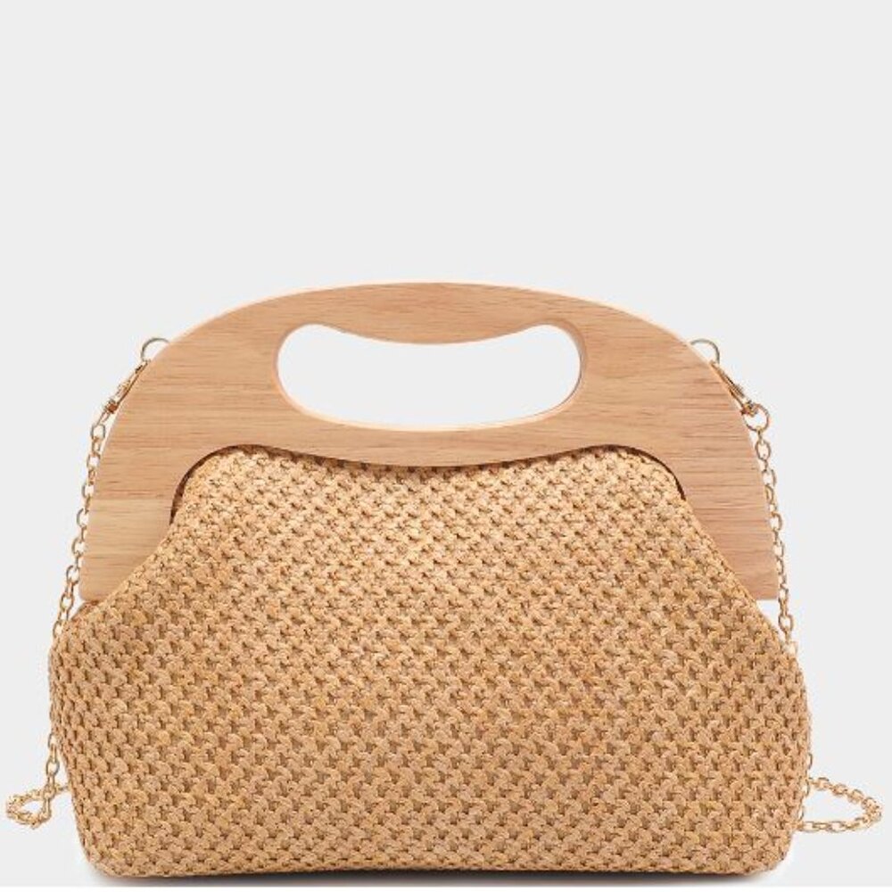 Summer Woven Clutch with Wooden Handle
